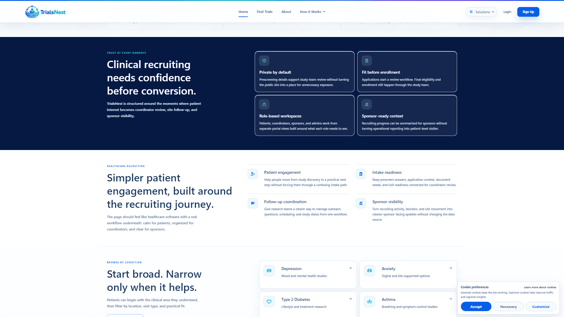 TrialsNest patient engagement section